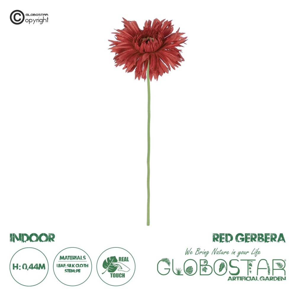 GloboStar® Artificial Garden RED GERBERA BRANCH 21207 Τεχνητό Διακοσμητικό Κλαδί Ζέρμπερας Κόκκινο Y44cm